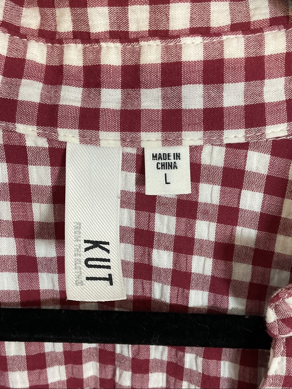 Kut From The Kloth Burgundy and White Gingham Plaid Button-Up Shirt Large - Picture 2 of 11